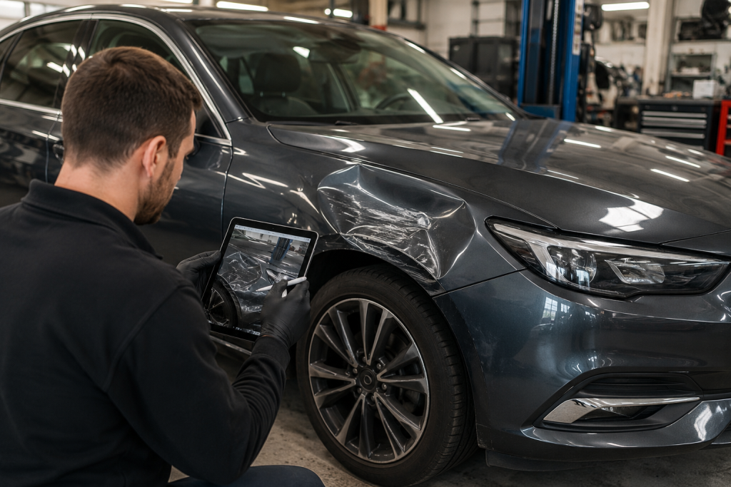 Car damage inspection in repair shop